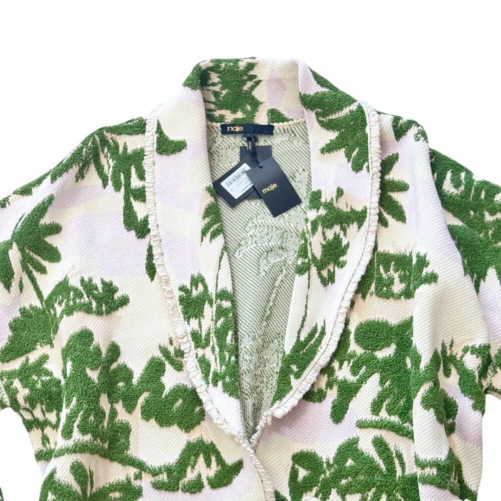 New Maje Imprime Aloha Beige Green Palm Tree Jacket Macrame Belted Sz 1 / US S - Picture 4 of 16